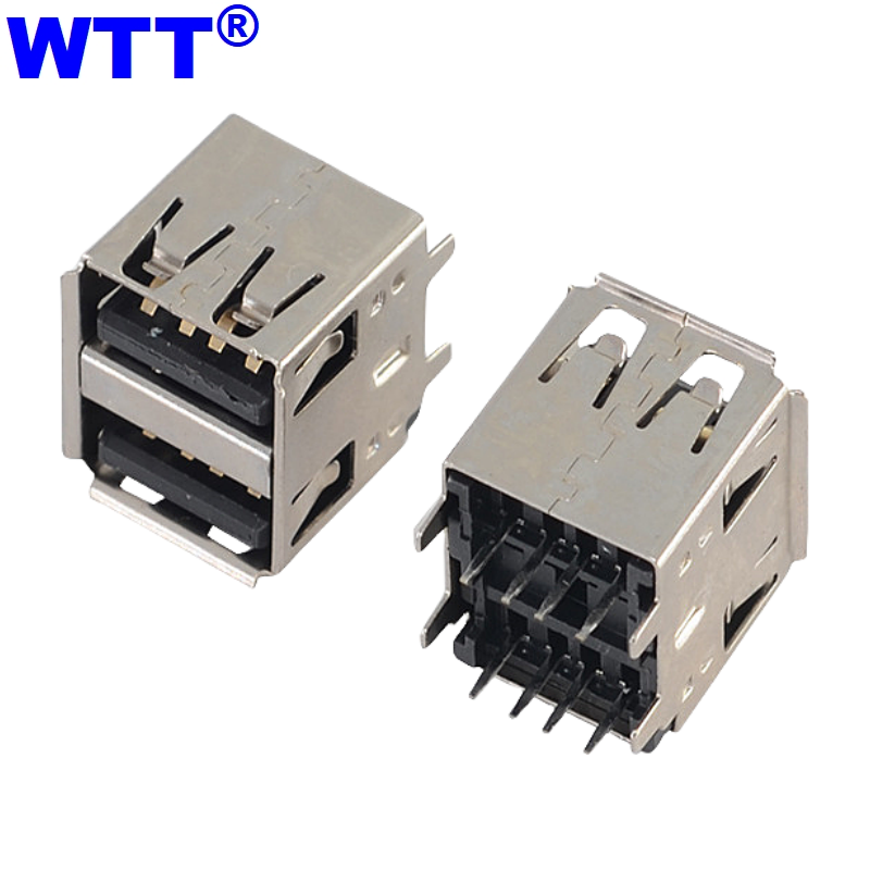 2.0USB双层母座180度直插